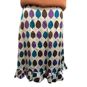 Marni Multicolor Leaf Print Ruched
Hem Detail Satin  Silk Skirt size 42 Medium